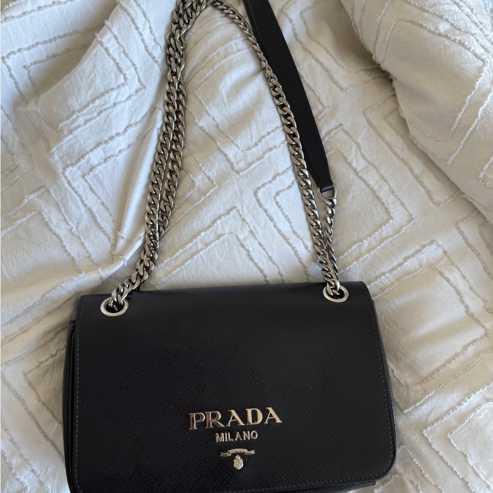 Prada Black Leather Chain Shoulder Bag